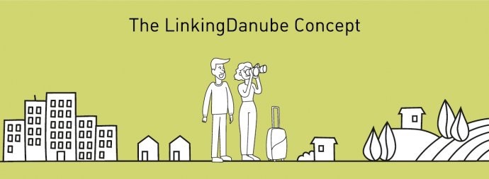 Grafik mit Danny Danube und seiner Freundin, das Maskottchen vom Projekt LinkingDanube