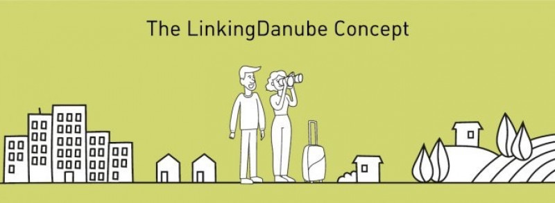 Illustration mit Dany Danube und seiner Freundin, das Maskottchen von Linking Danube