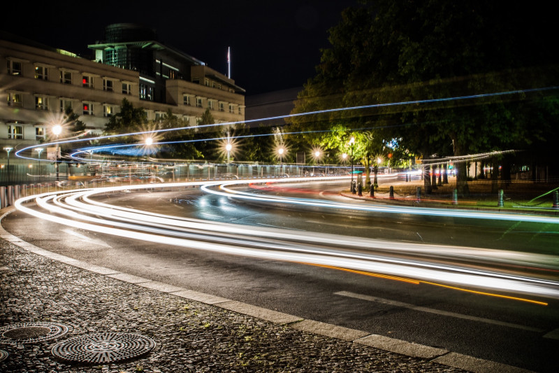 street at night with dynamic light movements